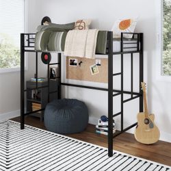 Twin Metal Loft Bed, Black