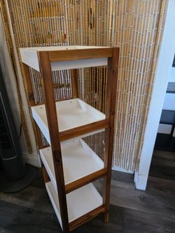 4-Tier Wood & White Ladder Storage Shelf