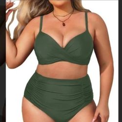 Aqua Eve Women's Plus Size 20W Bikini Top Swimsuit Olive Green, Padded Size 22W