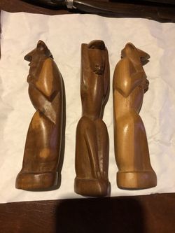 3 Vintage Solid Wood Monkey Figurines From Africa See Hear Speak No Evil