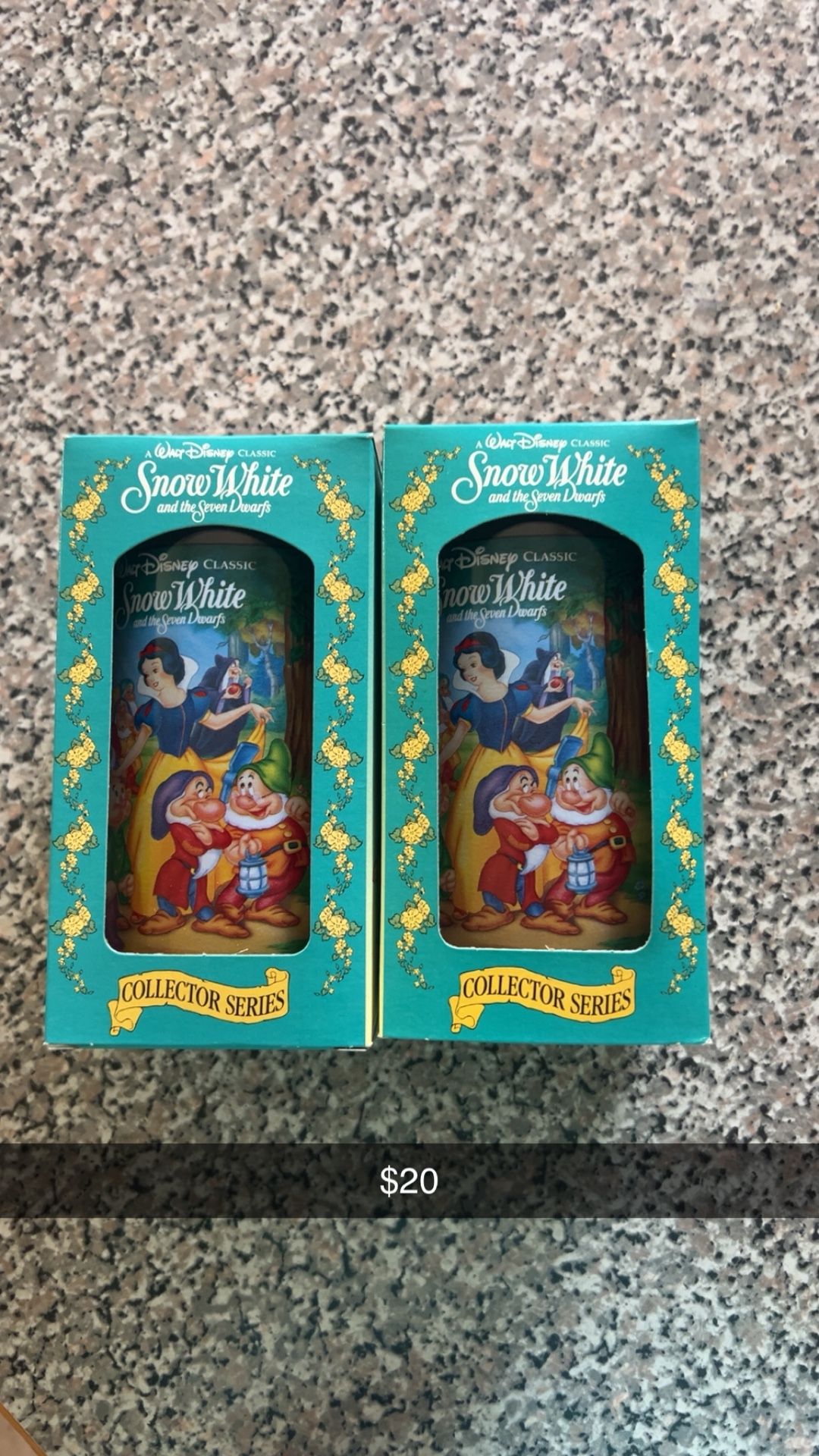 Walt Disney Collector Series glasses featuring Snow White and the Seven Dwarfs
