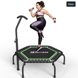 BCAN 48" Mini Trampoline, 550 LBS Fitness Trampoline with T-Adjustable Handle Ba