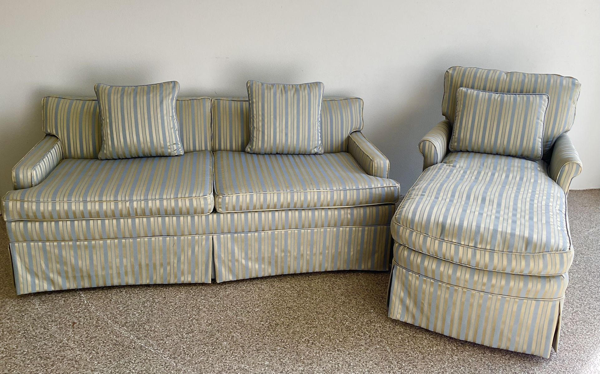 (14) Piece Custom Striped Sofa BED and Chaise Lounge