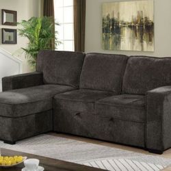 💎 DARK GRAY CHENILLE SECTIONAL SOFA REVERSIBLE STORAGE CHAISE ADJUSTABLE BED SLEEPER SILLON CAMA💎