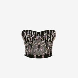 Alexander McQueen 42 M L Crystal Corset Bra Black Lace Pink Swarovski $7000 Gala Haute Couture Bralette Lingerie
