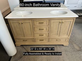 60" Bathroom Vanity with Engineered White Countertop & Solid Wood & Plywood Cabinet  # 3622