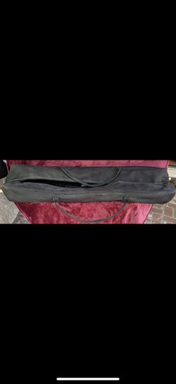 Mis stand gear tote bag, It's 44" long, 10" wide and about 6" deep, with straps and a zipper. Black, very sturdy.