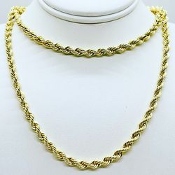 24” & 7.5” 4mm 10k Gold Rope Necklace & Bracelet Set