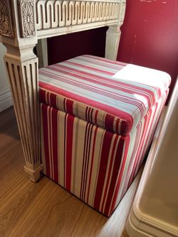 Red and cream and tan Striped Upholstered Storage Ottoman
