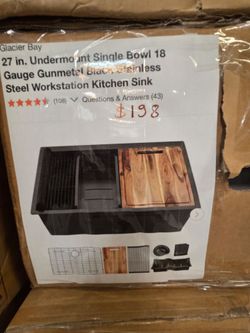 Glacier Bay 27 in. Undermount Single Bowl 18 Gauge Gunmetal Black Stainless Steel Workstation Kitche