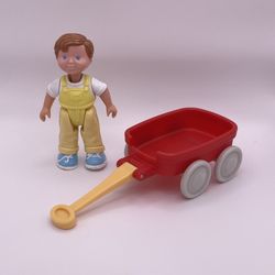 HTF Vintage Fisher Price Loving Family Dream Dollhouse Boy Doll Figure and Wagon