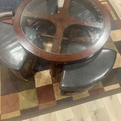 Round Coffee Table With 4 Stools And 2 Corner Tables