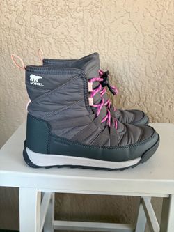 Sorel Youth Whitney ll Short Lace Waterproof Snow Boots Grey Pink