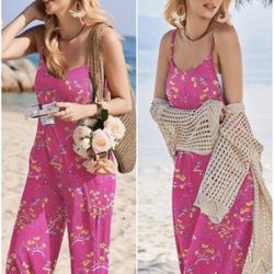 Ekouaer Women's Bohemian Style Wide Leg Floral Print Jumpsuit