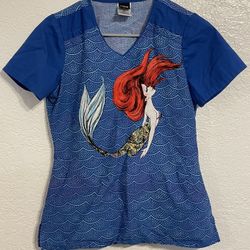 Disney Blue Mermaid Fitted Scrub Top