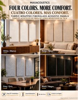 Fabric fiberglass acoustic ceiling and wall panels