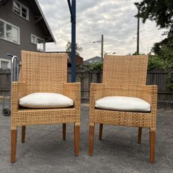 Pair of Wicker Chairs with White Cushions