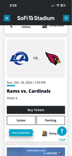 Rams vs Cardinals parking / sofi stadium parking