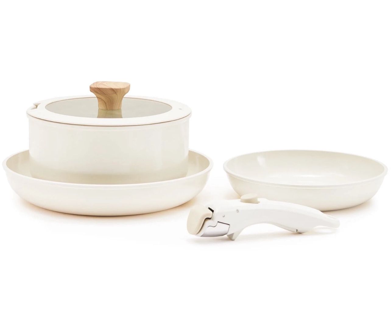 Hausfrau white pots and pans set non stick with removable handle, ceramic cookware set with detachable handle oven dishwasher safe
