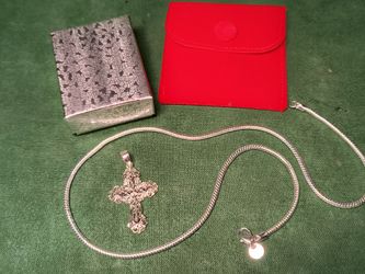 NEW 925 Sterling Silver Christian Ornate/Filigree Cross Pendant & 20" 3 mm Snake Chain Gift Set