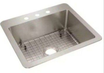 Elkay Avenue 25 in. Drop in/Undermount Single Bowl 18 Gauge Stainless Steel Kitchen Sink with Bottom Grid