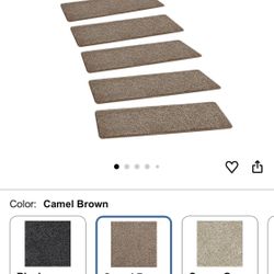 PURE ERA Bullnose Plush Soft Carpet Stair Treads 14pc Set Non-Slip Camel Brown