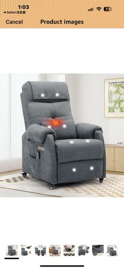Power Recliner Chair for Adults, Recliner for Small Spaces with Rollers, Electric Chair with Massage and Heat, USB and Type-C Charge Port, Fabric Recl