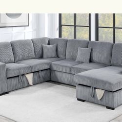 $649-4Piece Convertible Sectional Sleeper Sofa ,Chaise Storage ,Sofa Storage & USB Ports 98” x 103” x 61” x36”H