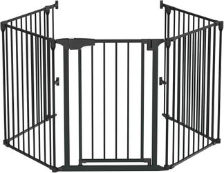 134 Inches Wide Configurable Baby Gate, Fireplace Safety Fence/Guard, Adjustable 5-Panel Metal Play Yard for Toddler/Pet/Dog, Christmas Tree Fence, In