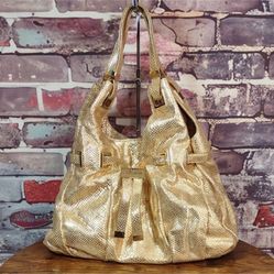 Brand New MK Carey Snake-Leather Embossed Shoulder Tote- New Pale gold Coloror Original Price $548