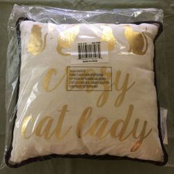 Reversible Pet Lover Metallic Accent Crazy Cat Lady Pillow NEW IN PACKAGE!
