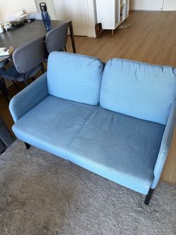 Light Blue Fabric Loveseat Sofa