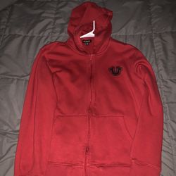 True Religion, Red Zip Up Hoodie, Size Large (fits like a medium)