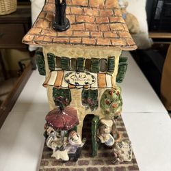 Blue Sky Clayworks Chez Jean Marc French Cafe Tea Lite Candle House & Plate 2000