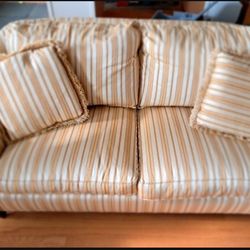 TWO (2) Sherrill Furniture Yellow White Beige Striped Couch
