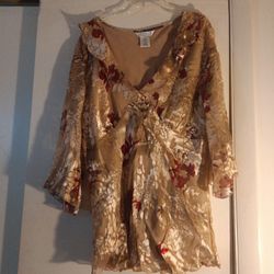 Size XL Gold And Burgundy Blouse With 95% Silk, Barely worn 
