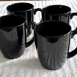Corelle Stoneware Coffee Cups Black- 10 Oz -Vintage- Set of 4-Unused-New! Made in China. 