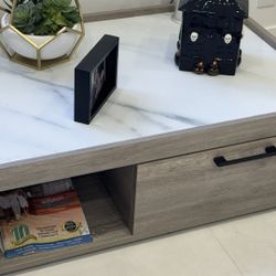 City Furniture Modern Coffee Table – Marble Top – Storage Drawer