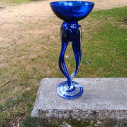 Jozefina Krosno Hand Blown Art Glass Jelly Fish Candle Holder Vintage 