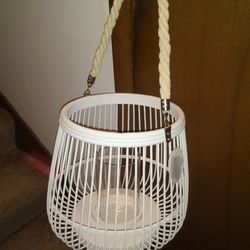Large Hanging Wooden Holder W/ Glass Holder Inside! NEW! 