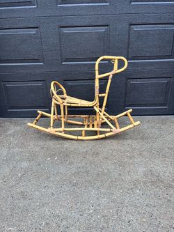 MCM Bent Bamboo Rattan Rocking Horse Sculpture Albini Style