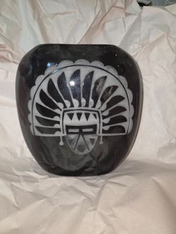 Vintage Navajo Blackware Pottery Vase by Mary Saxon - Signed