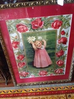 Large Vintage Original Print from 40's "Flower Girl" Framed, Perfect for Grandma's House, Approx 28 x 20