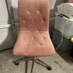 Pink/Gold Rolling Desk Chair With Diamonds