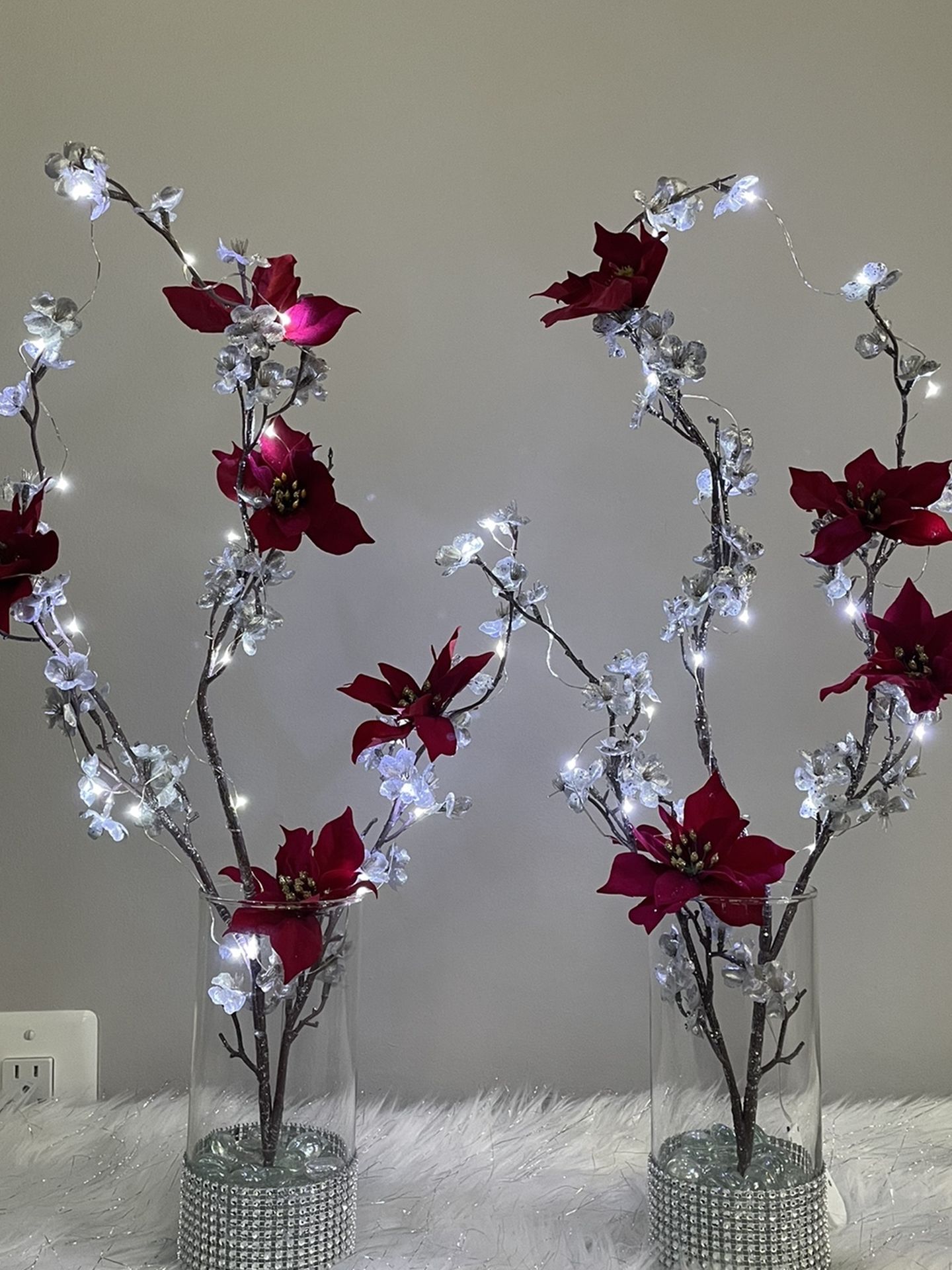 Silk Flowers Glass Vase Led Lights