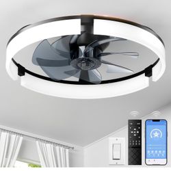 20" Ceiling Fans with Lights and Remote, 3000K-6500K Dimmable Flush Mount, 6 Speed Quiet Reversible Motor, APP & Remote Control, Low Profile Fandelier