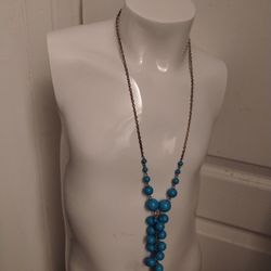 Color Turquoise Beaded Tassel Necklace 