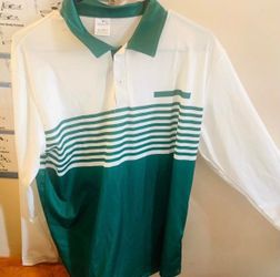 Long Sleeve Green Striped Polo Shirt
