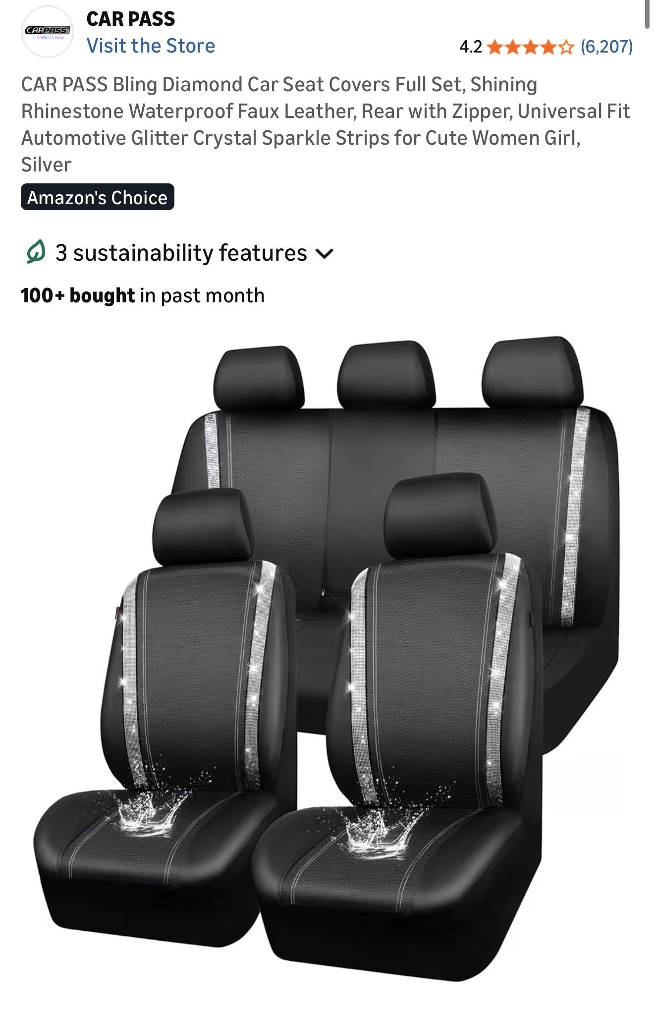 CAR PASS Bling Diamond Car Seat Covers Full Set