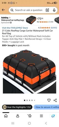 21 Cubic Rooftop Cargo Carrier Waterproof Soft Car Roof Bag